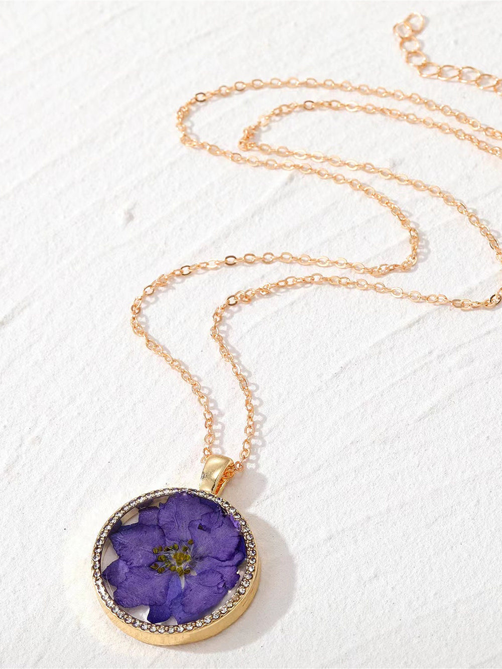 Resin Pressed Flower Necklaces - Rhinestone Birth Month Floral