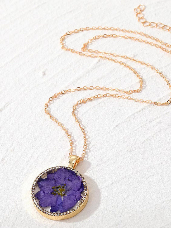 Resin Pressed Flower Necklaces - Rhinestone Birth Month Floral