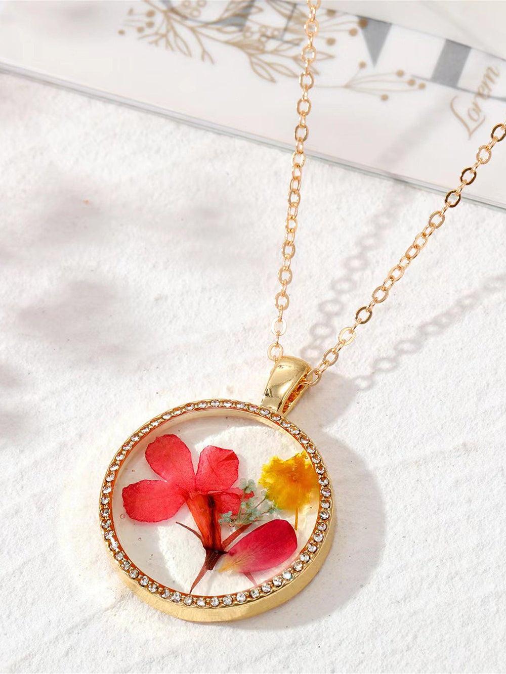 Resin Pressed Flower Necklaces - Rhinestone Birth Month Floral
