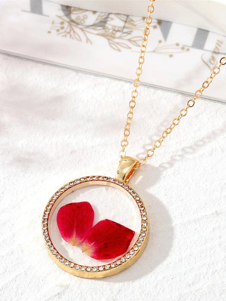 Resin Pressed Flower Necklaces - Rhinestone Birth Month Floral