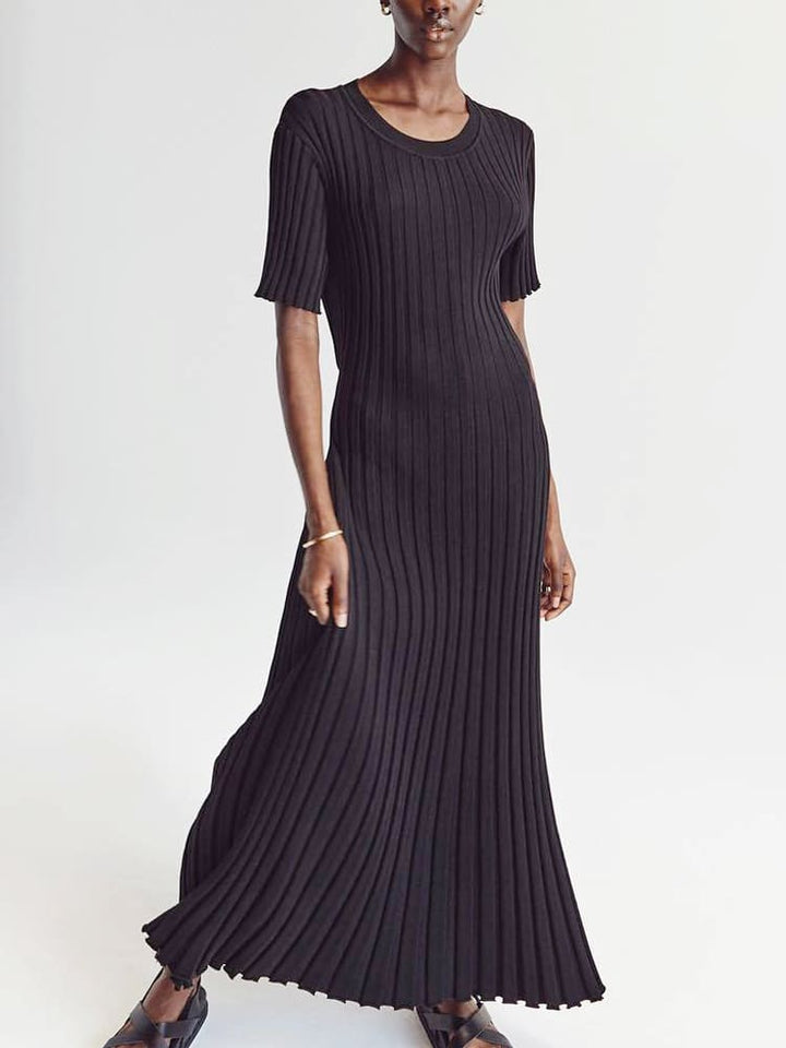 Casual Striped Crew Neck Knit Maxi Dress