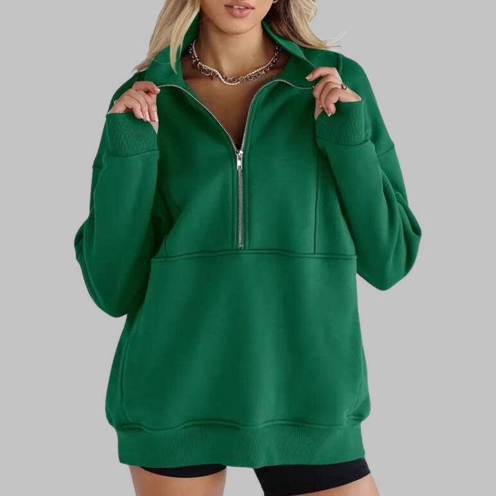 PSALM™ - Comfy Collar Half Zip Oversized Long Sleeve Sweatshirt
