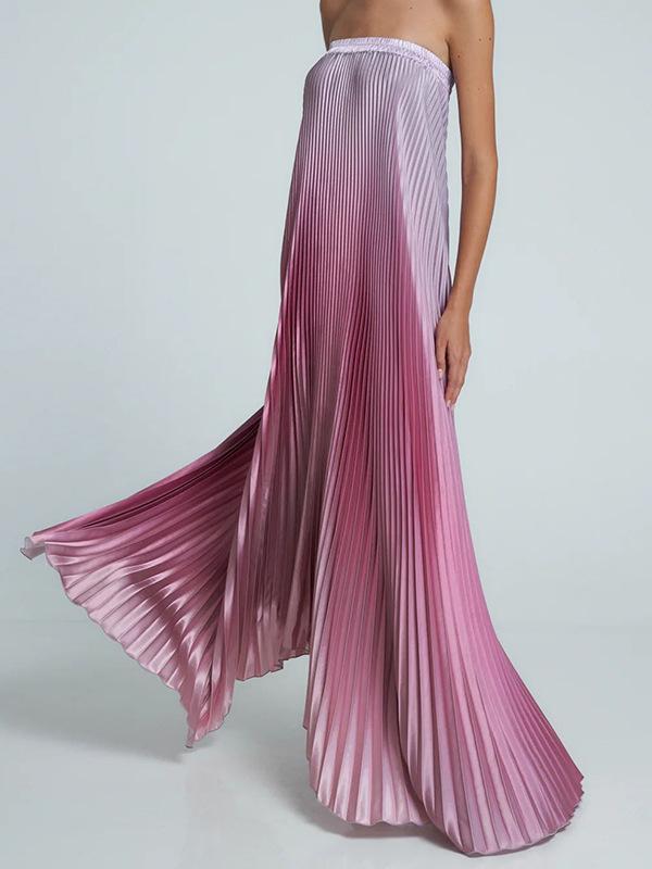Gradient Strapless Pleated Sleeveless Dress