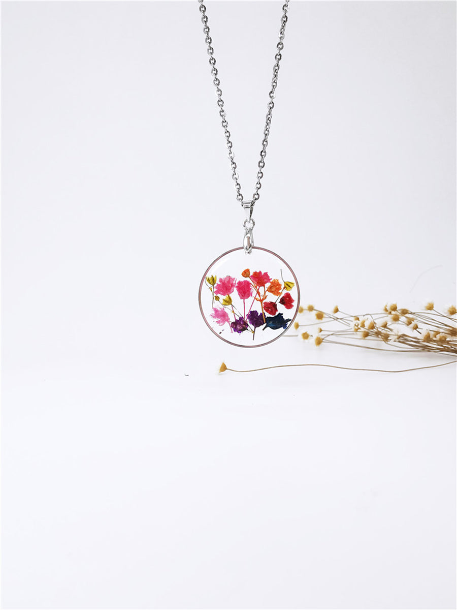 Resin Pressed Flower Necklaces - Rainbow Garden Begonia Blossom