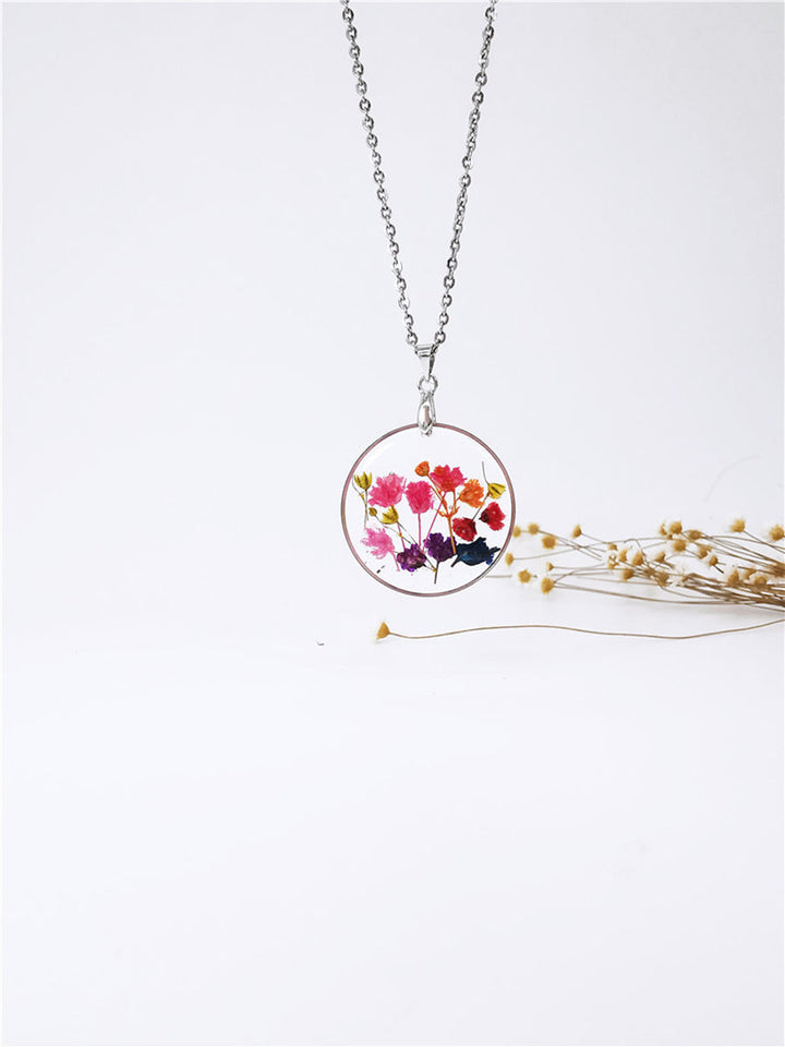 Resin Pressed Flower Necklaces - Rainbow Garden Begonia Blossom