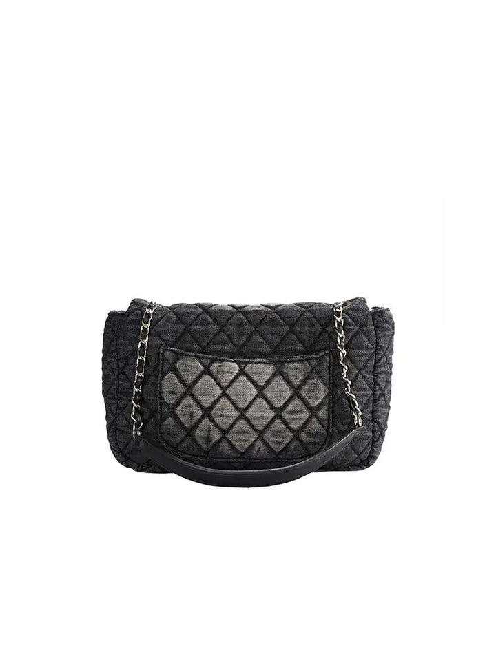 Washed Denim Quilted Chain Crossbody Bag