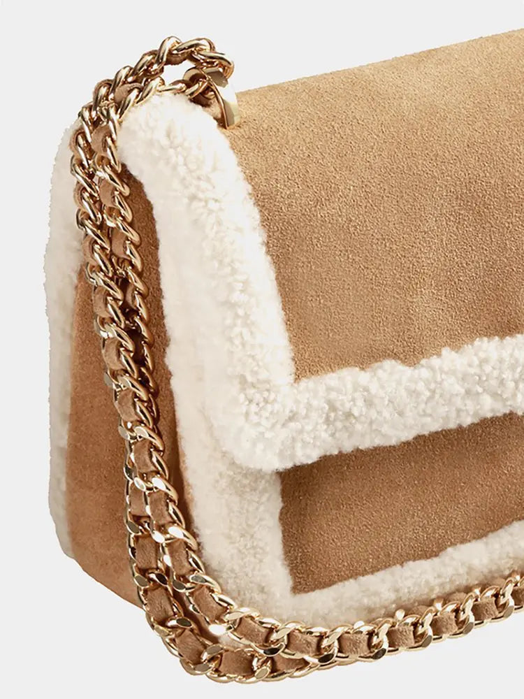 Vintage Shearling Leather Shoulder Crossbody Bag