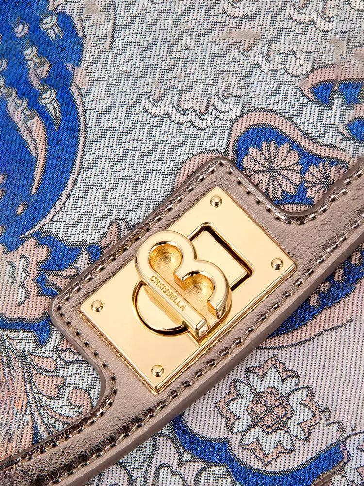 CHRISBELLA Embroidered Bamboo Handle Bag