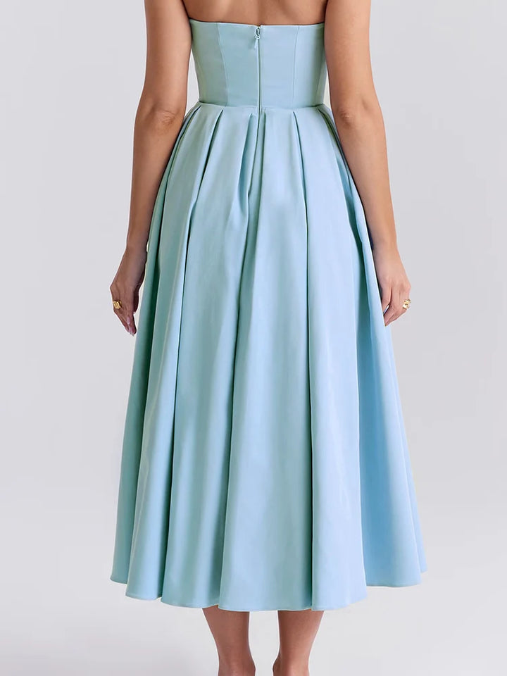 Tuscan Blue Strapless Midi Sundress