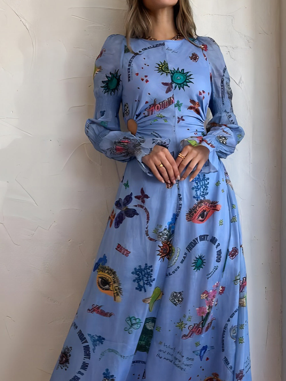 Graffiti Lantern Cutout Cropped Dress Midii Dress