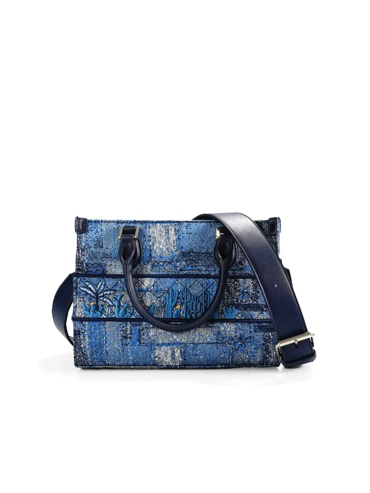 Deep Blue Structured Heavy-Stitch Tote Bag