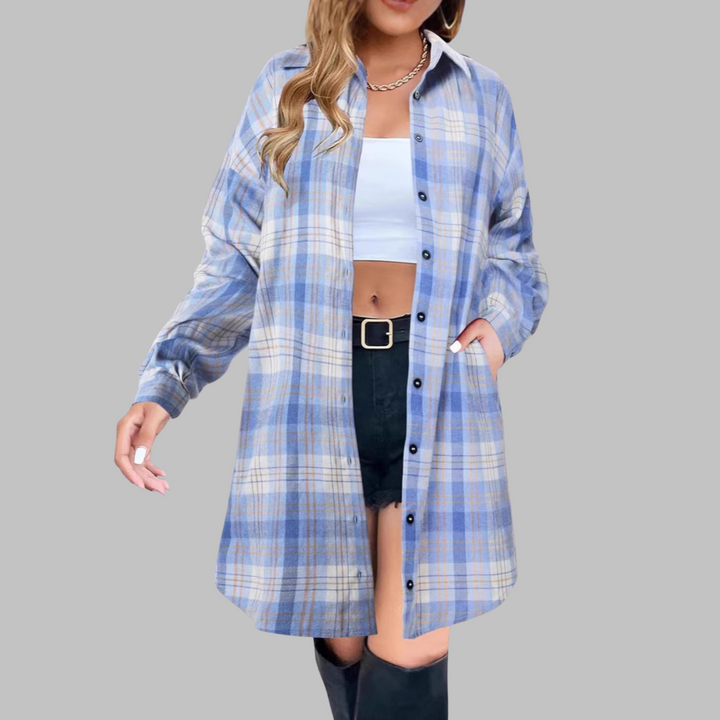 CINA™ - Classy Button Down Plaid Long-Sleeve Jacket