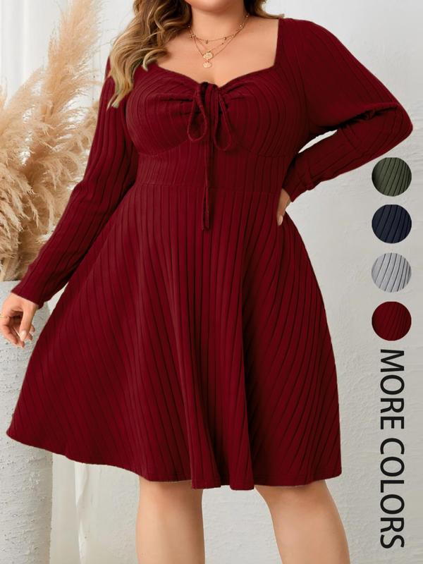 KATE™ - Plus Size Ribbed Sweetheart Neck A-Line Dress for Fall