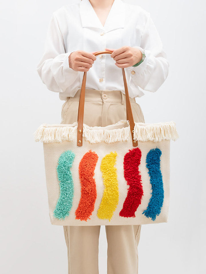 Embroidered Rainbow Pattern Tote Bag