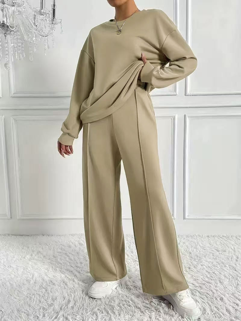 AMBRA™ - Casual Long Sleeve Sweatshirt and High Waist Pants Set