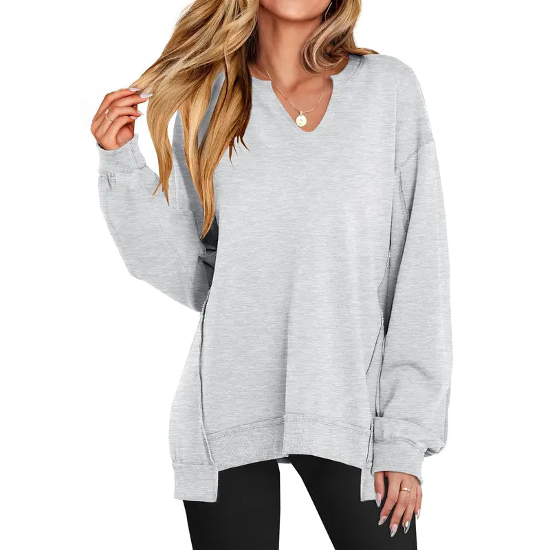 GENEVA™ - Casual V-Neck Oversized Sweatshirt Lightweight Long Sleeve