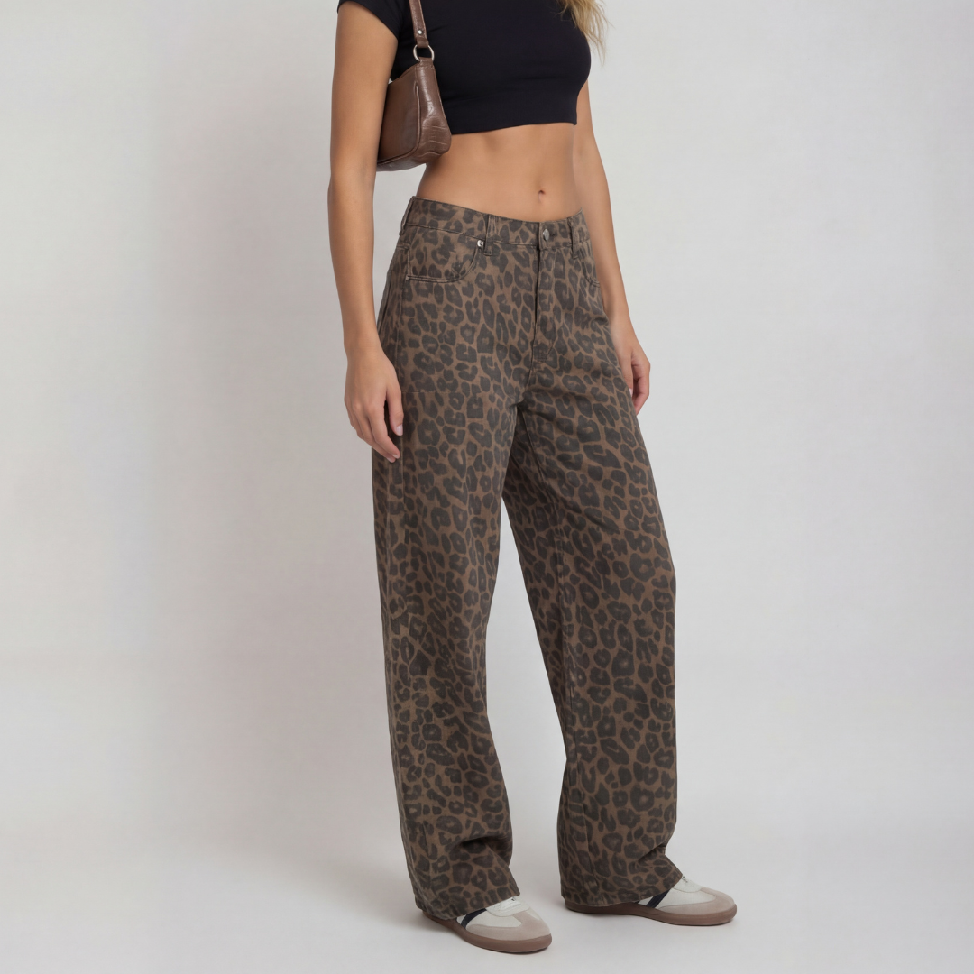 PENELOPE™ – Casual Leopard Print Wide Leg Trousers