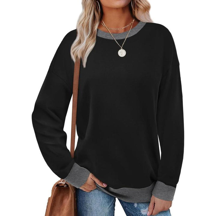 MARGARET™ - Contrast Trim Crew Neck Long Sleeve Tunic Sweatshirt