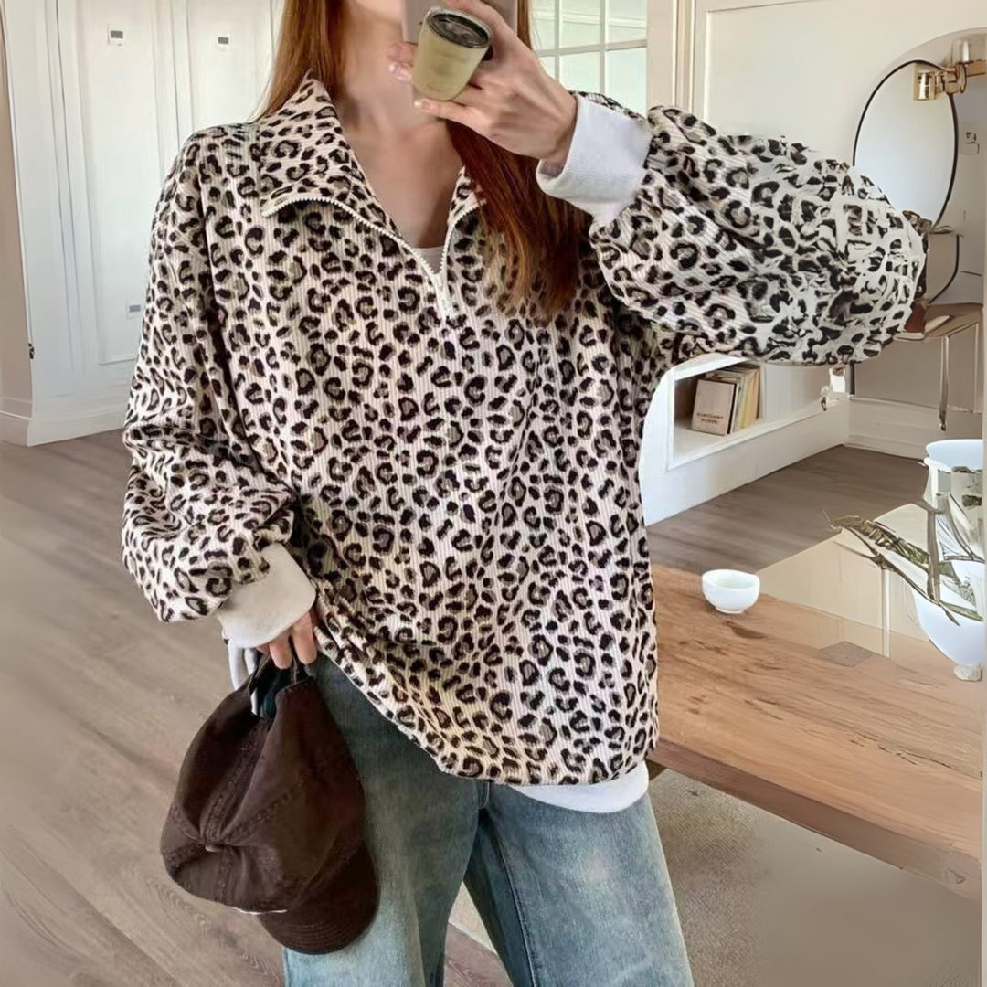 MINDI™ - Cozy Leopard Print Sweatshirt