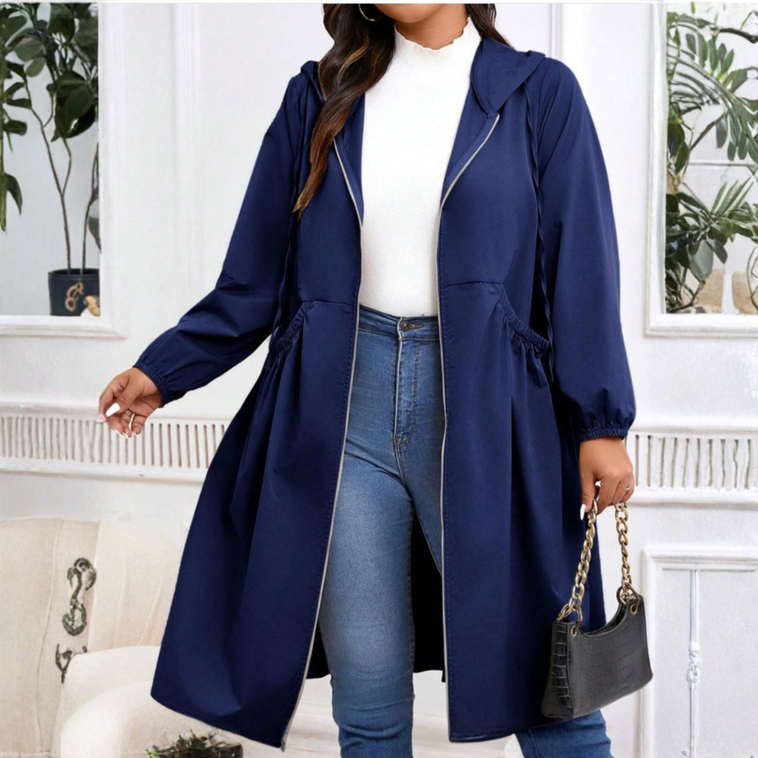 AVRIL™ - Casual Plus Size Drawstring Zip-Up Long Sleeve Hooded Coat