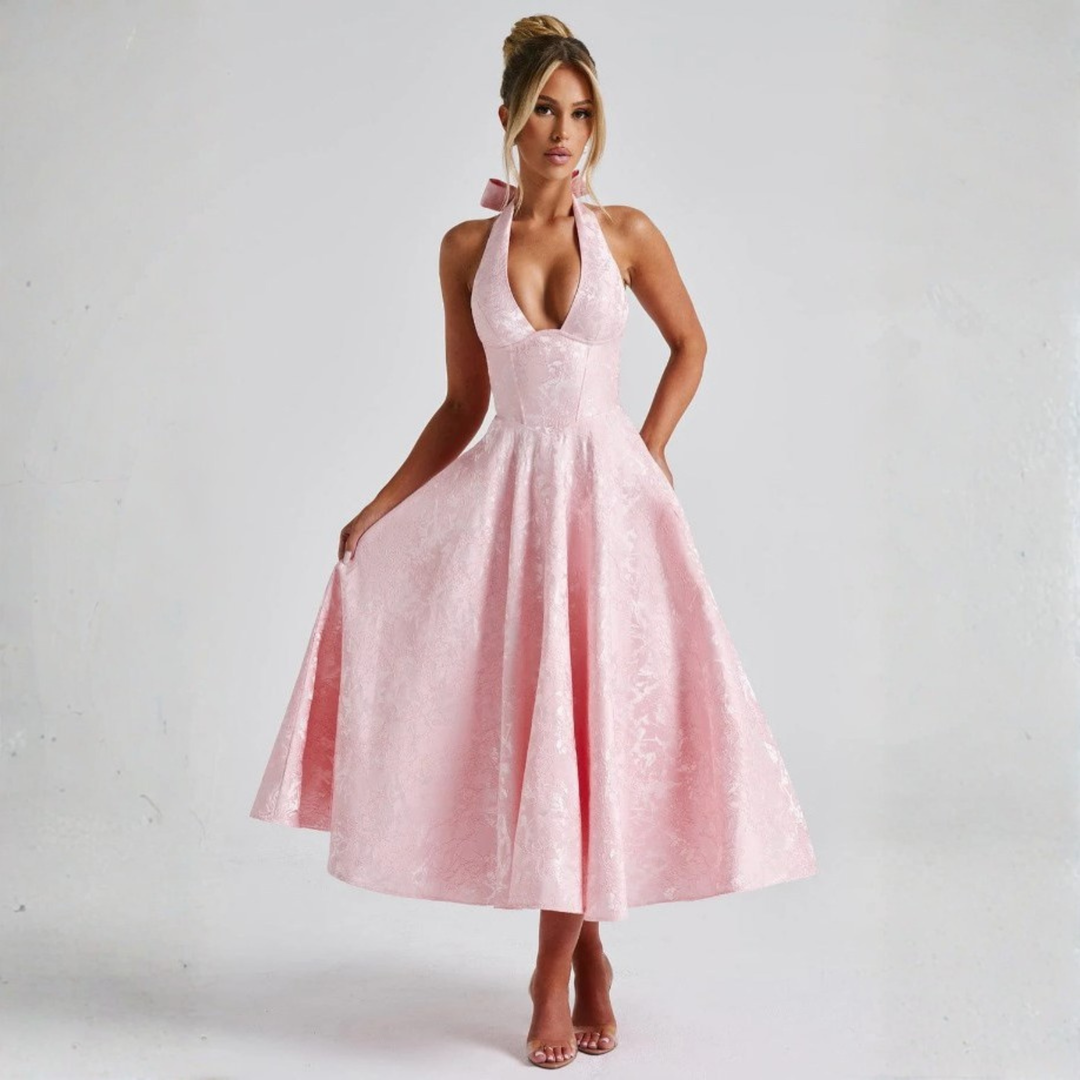 ZIORA™ - Chic Low Cut Sleeveless Open Back A-Line Halter Maxi Dress