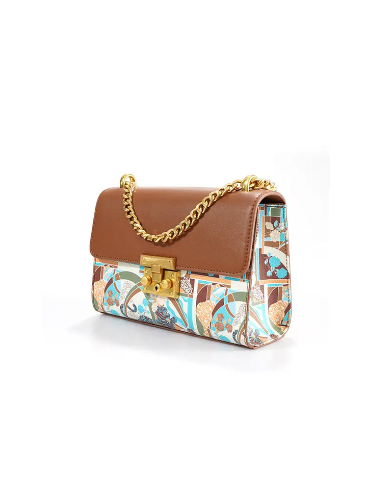 Unique Pattern Brown Top Handle Shoulder Bag