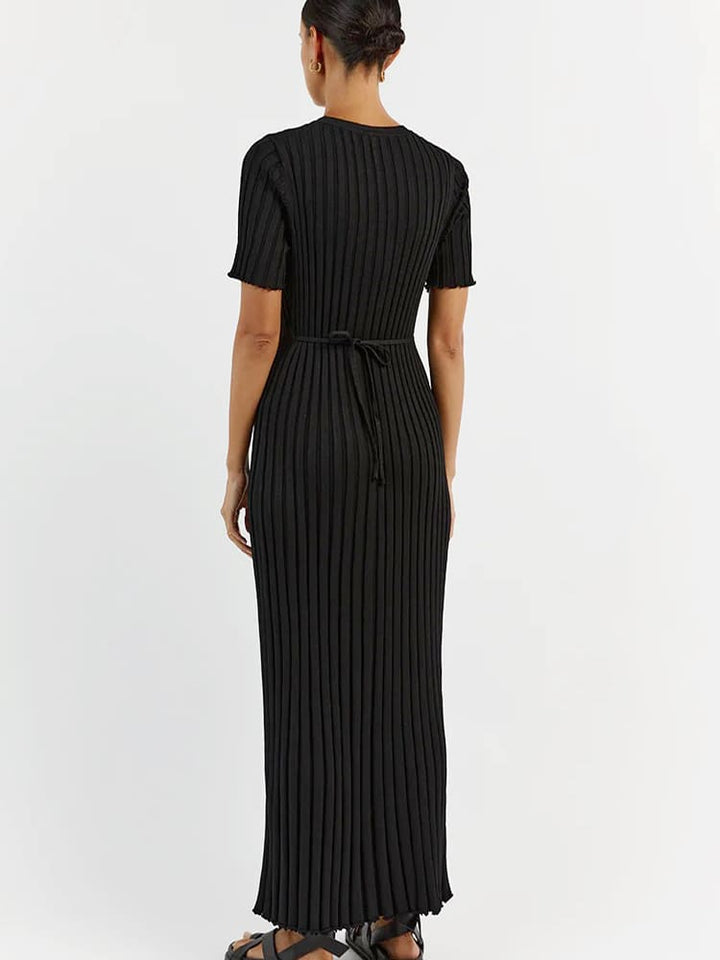 Casual Striped Crew Neck Knit Maxi Dress