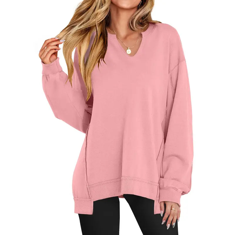 GENEVA™ - Casual V-Neck Oversized Sweatshirt Lightweight Long Sleeve