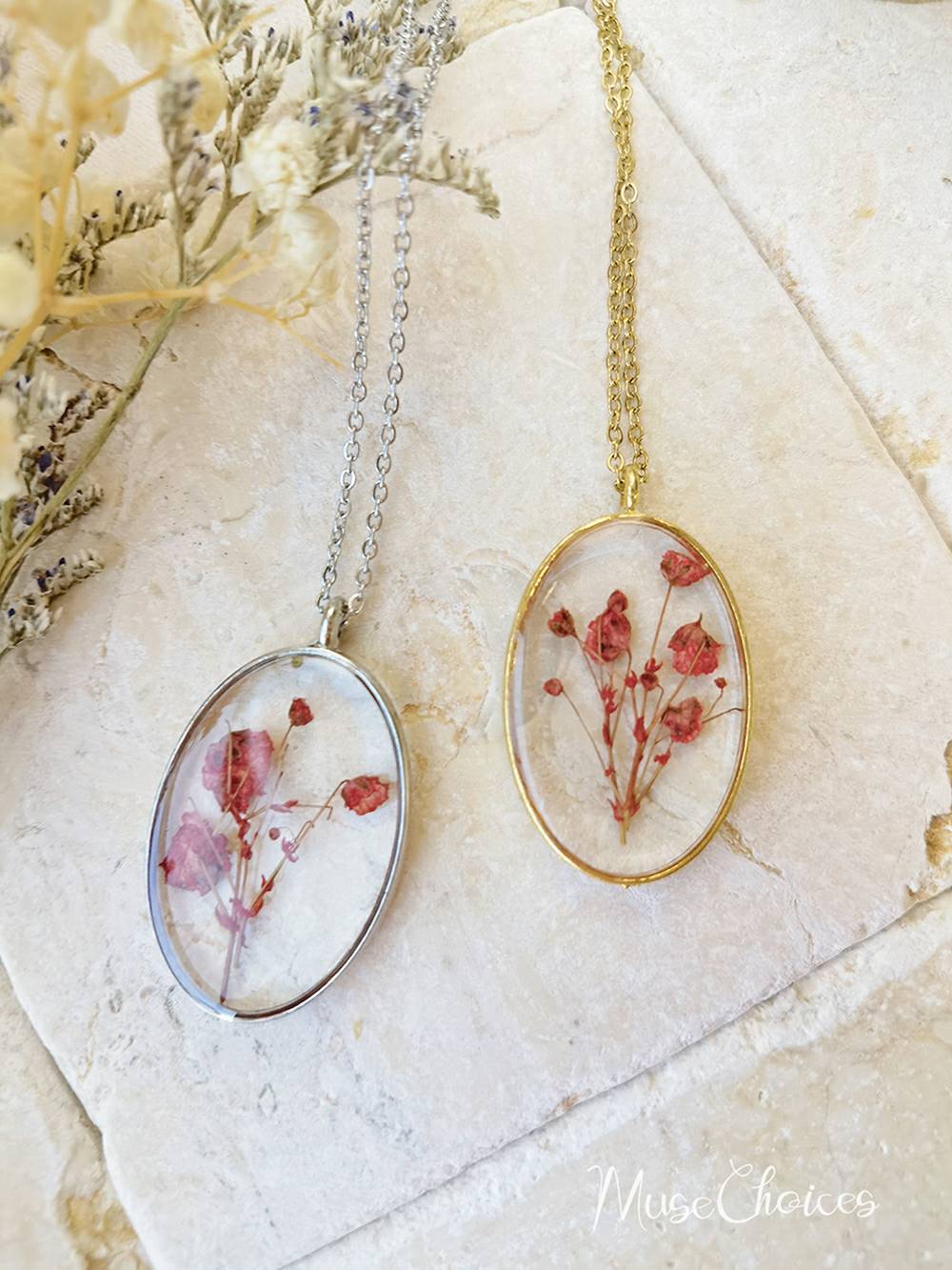 Resin Pressed Flower Necklaces - Colorful Mix Floral Set