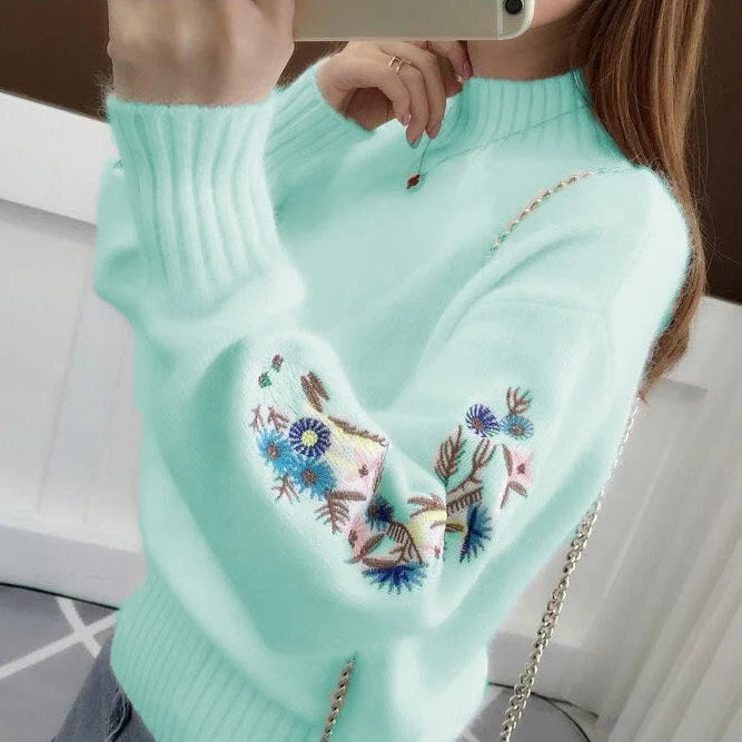Thick Embroidered Cashmere knit sweater