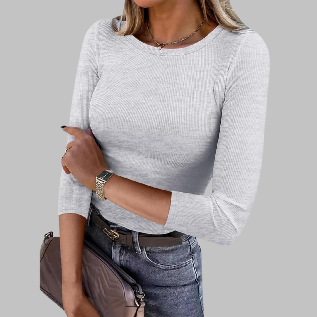 DAVINA™ - Casual Plain Crewneck Slim-Fit Top
