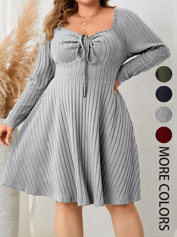 KATE™ - Plus Size Ribbed Sweetheart Neck A-Line Dress for Fall