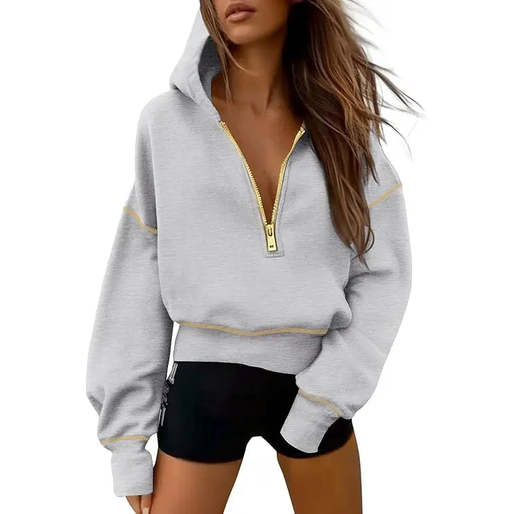 GRETEL™ - Stylish Hooded Sweatshirt with Zipper & Stitching Detail for Cropped Pullover