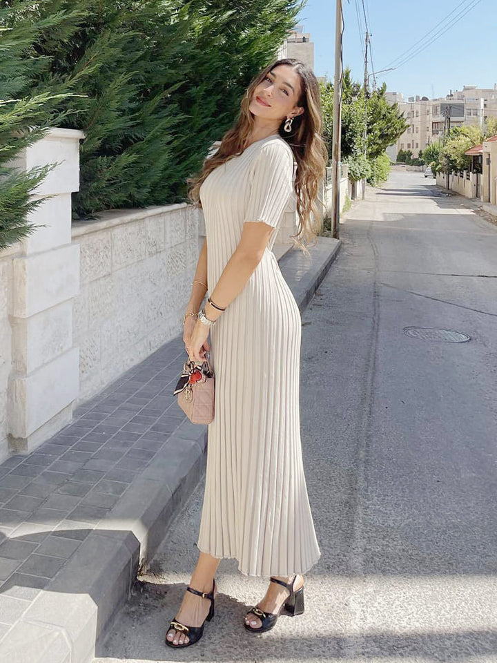 Casual Striped Crew Neck Knit Maxi Dress