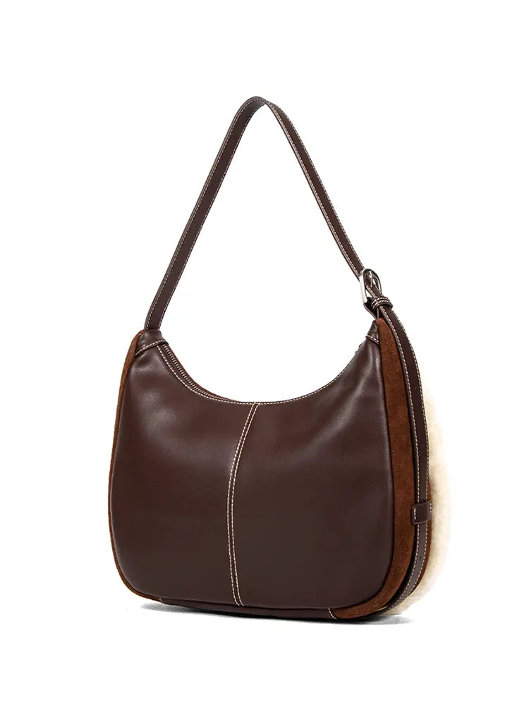 Shearling Crescent Hobo Shoulder Bag