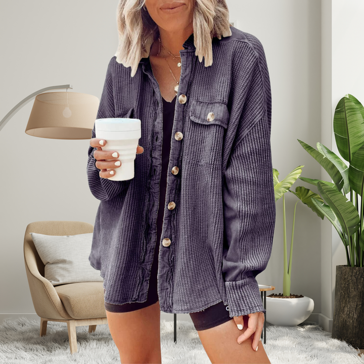 FAYE™ - Cozy Loose Fit Batwing Sleeve Button Down Jacket