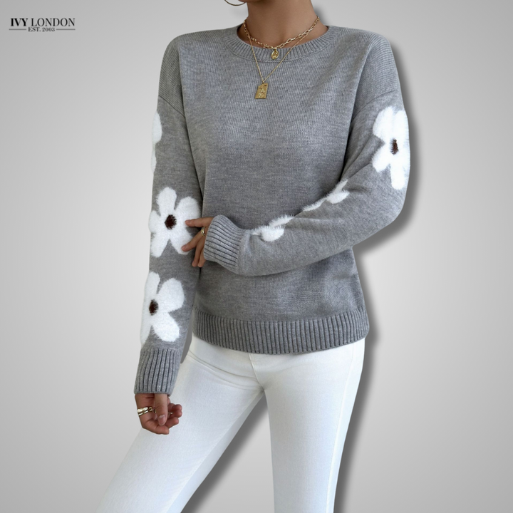 ALISON | ELEGANT FLORAL KNIT SWEATER WITH TUMMY COVERAGE