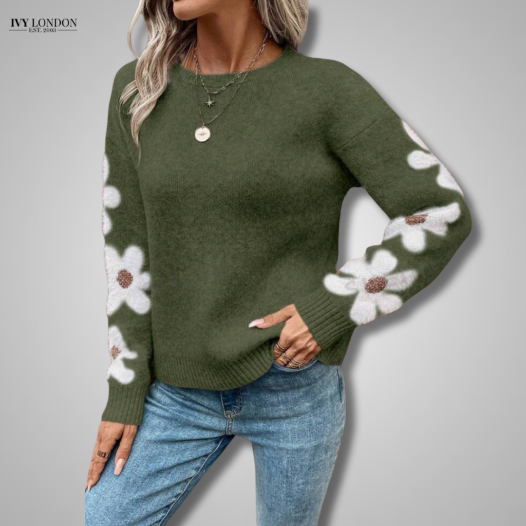 ALISON | ELEGANT FLORAL KNIT SWEATER WITH TUMMY COVERAGE