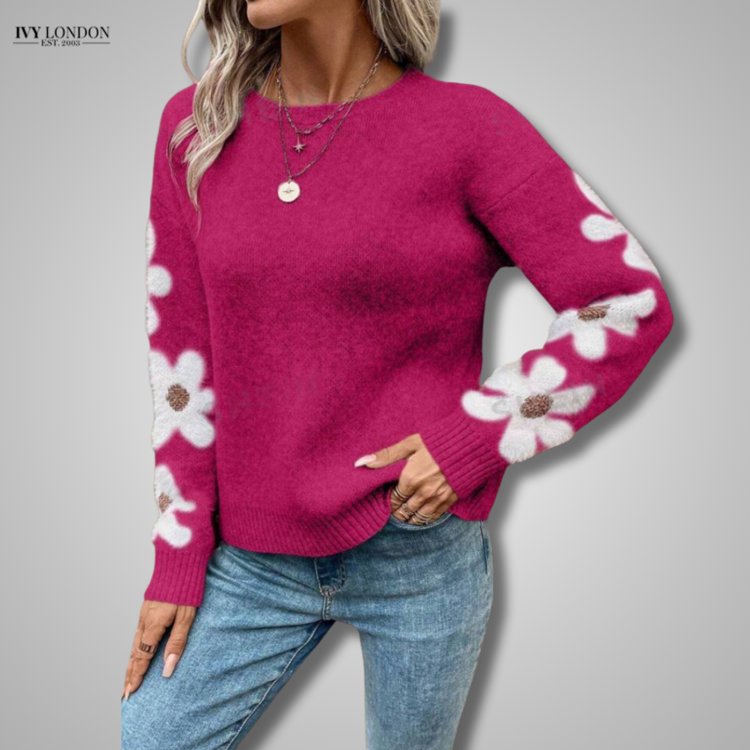 ALISON | ELEGANT FLORAL KNIT SWEATER WITH TUMMY COVERAGE
