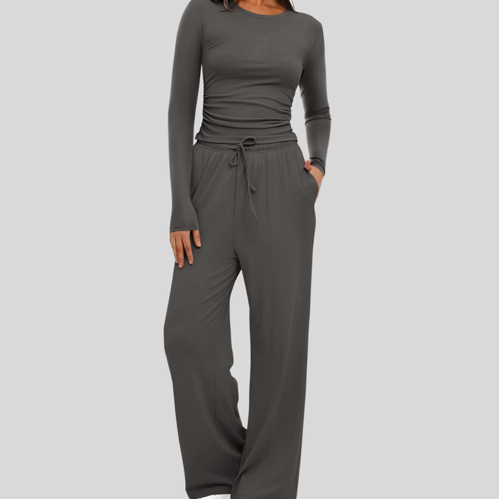 JANNY™ - Casual Long Sleeve Top and Wide Leg Pants Set