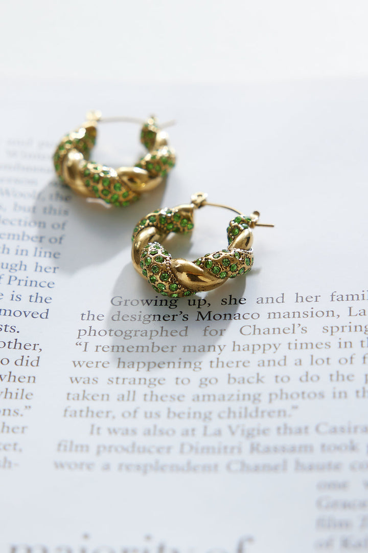 18k Gold Plated Crystal Lover Earrings Green Gold