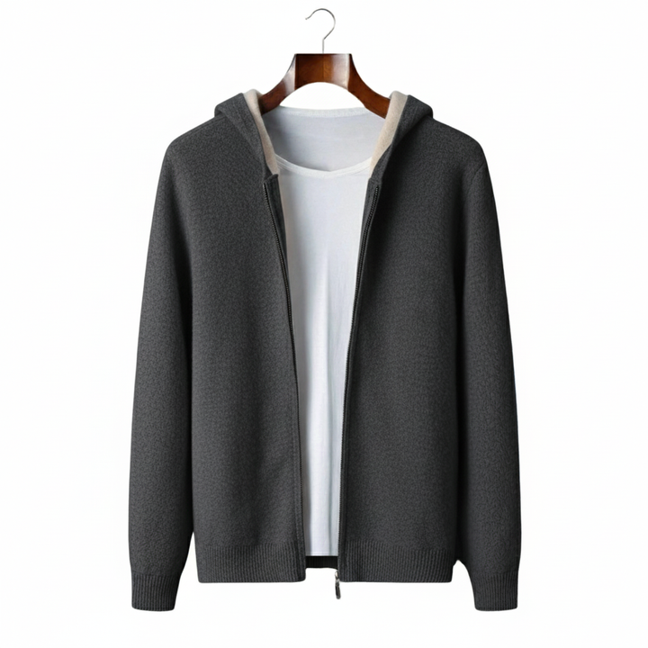 100% CASHMERE TWO -TONE ZIPPER HOODIE