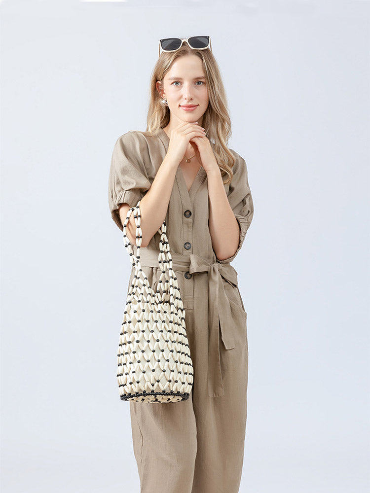 Wooden Bead Bucket Bag