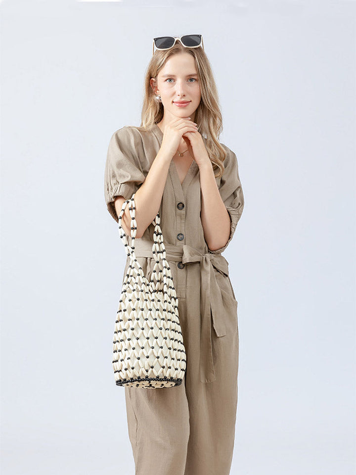 Wooden Bead Bucket Bag