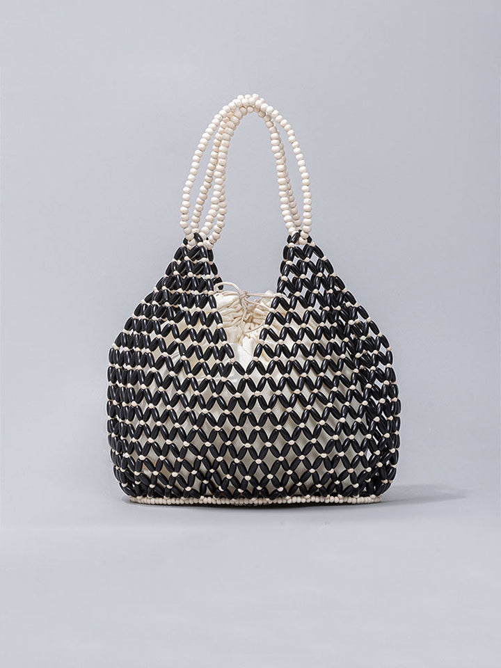 Handcrafted Wooden Bead Woven Tote Bag