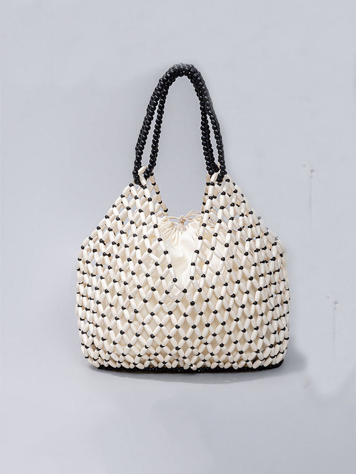 Handcrafted Wooden Bead Woven Tote Bag