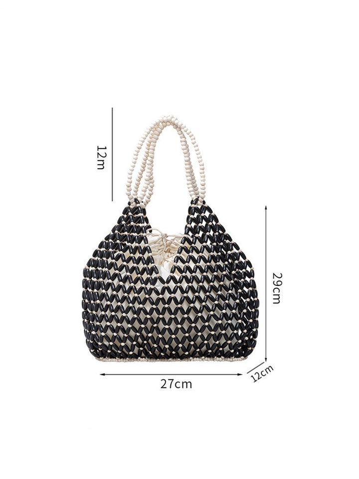 Handcrafted Wooden Bead Woven Tote Bag