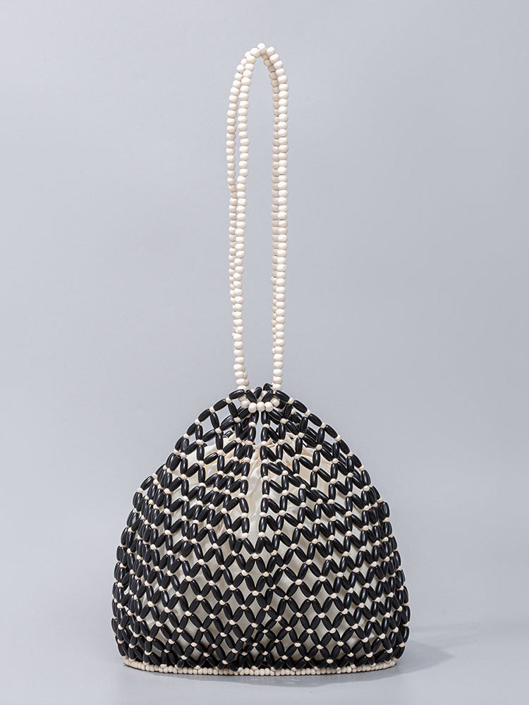 Handcrafted Wooden Bead Woven Tote Bag