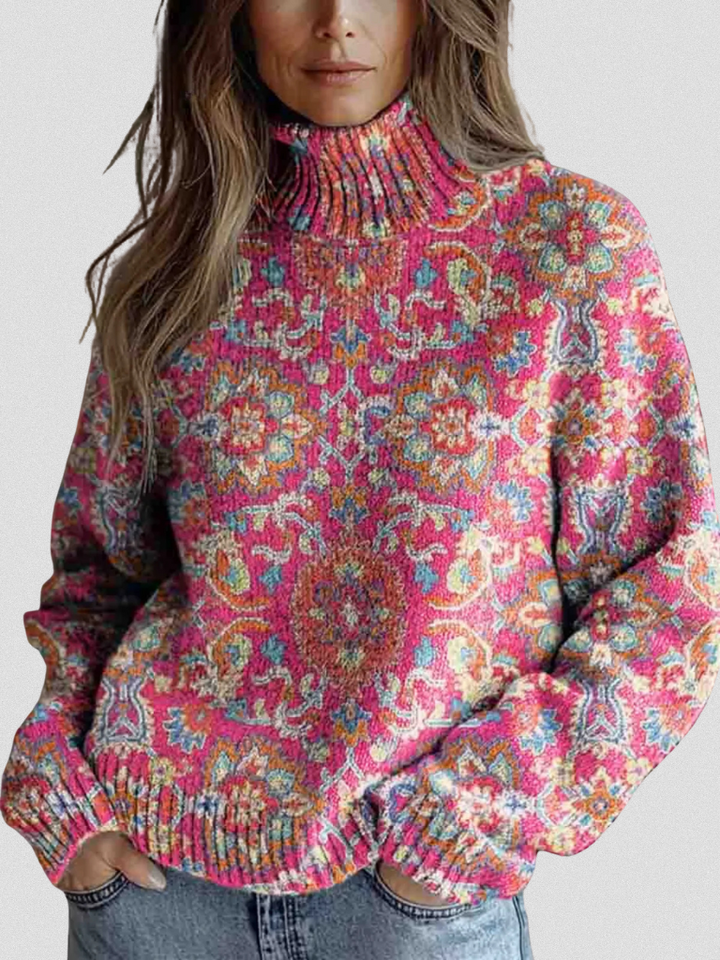 Aleah | Mosaic Knit Sweater  Vibrant Colorful Mock-Neck