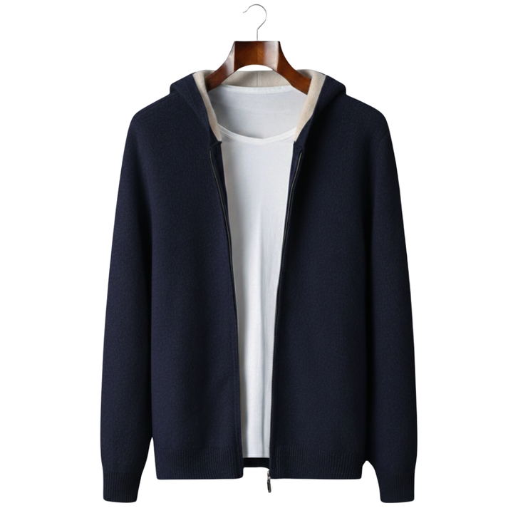 100% CASHMERE TWO -TONE ZIPPER HOODIE